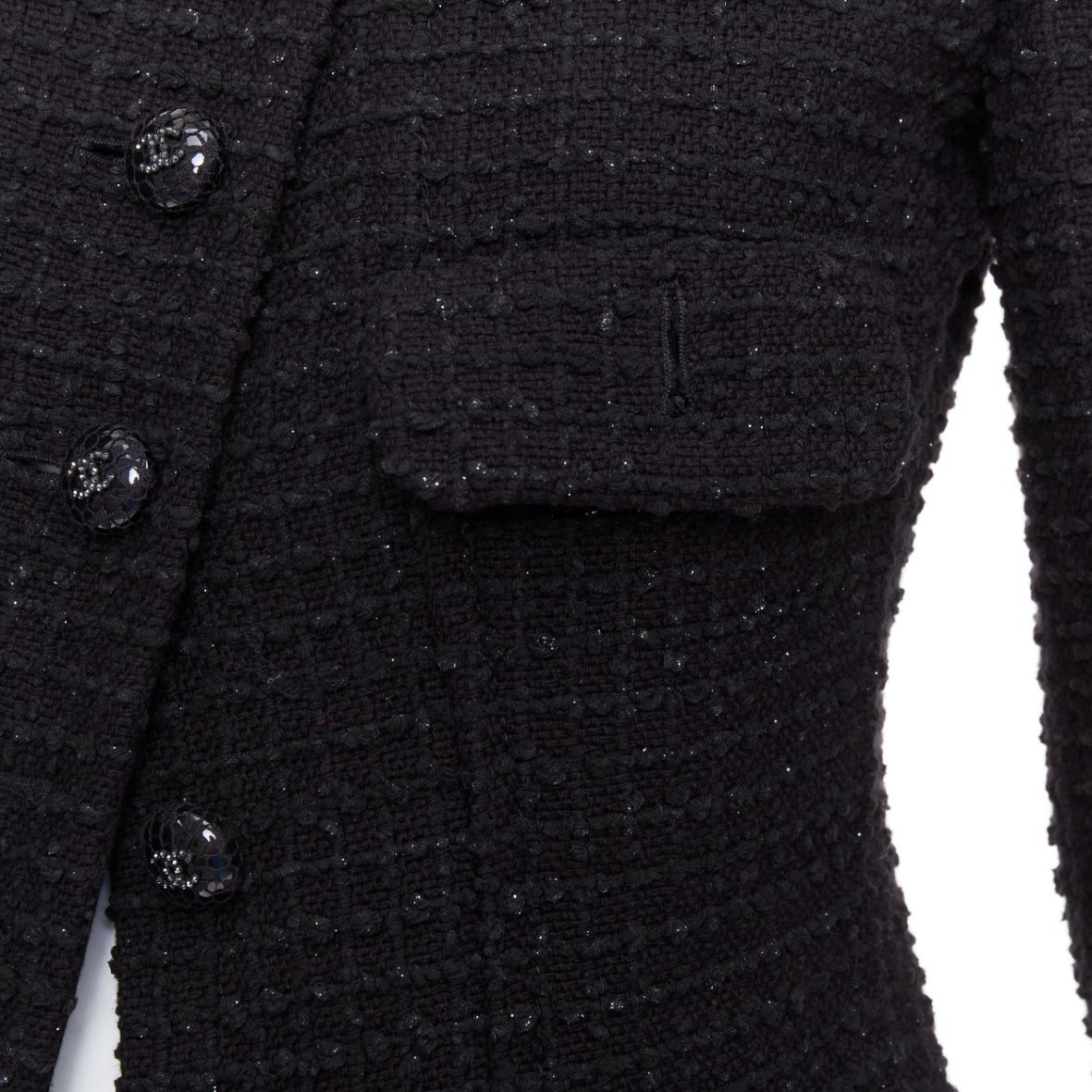 Chanel CHANEL 22C Runway black tweed fringe trim 4 pocket long jacket FR36 S Size S / US 4 / IT 40 - 8 Thumbnail