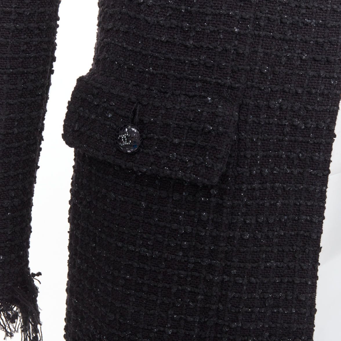 Chanel CHANEL 22C Runway black tweed fringe trim 4 pocket long jacket FR36 S Size S / US 4 / IT 40 - 9 Thumbnail