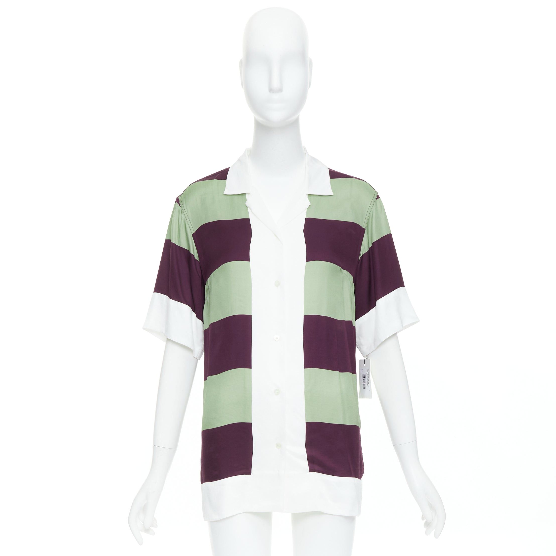Dries Van Noten DRIES VAN NOTEN Clive 8142 green purple striped bowling shirt FR34 XS Size XS / US 0-2 / IT 36-38 - 9 Thumbnail