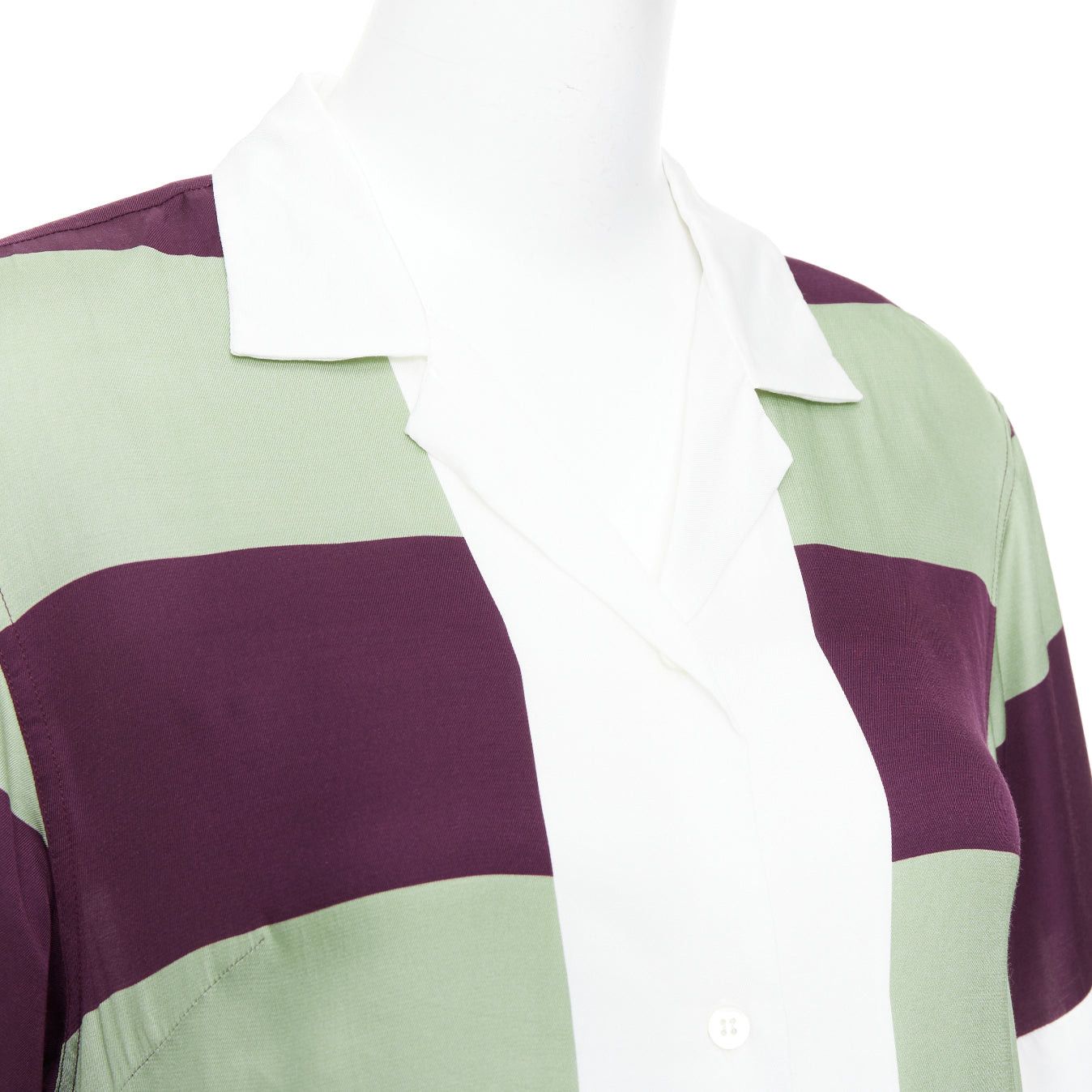 Dries Van Noten DRIES VAN NOTEN Clive 8142 green purple striped bowling shirt FR34 XS Size XS / US 0-2 / IT 36-38 - 2 Thumbnail