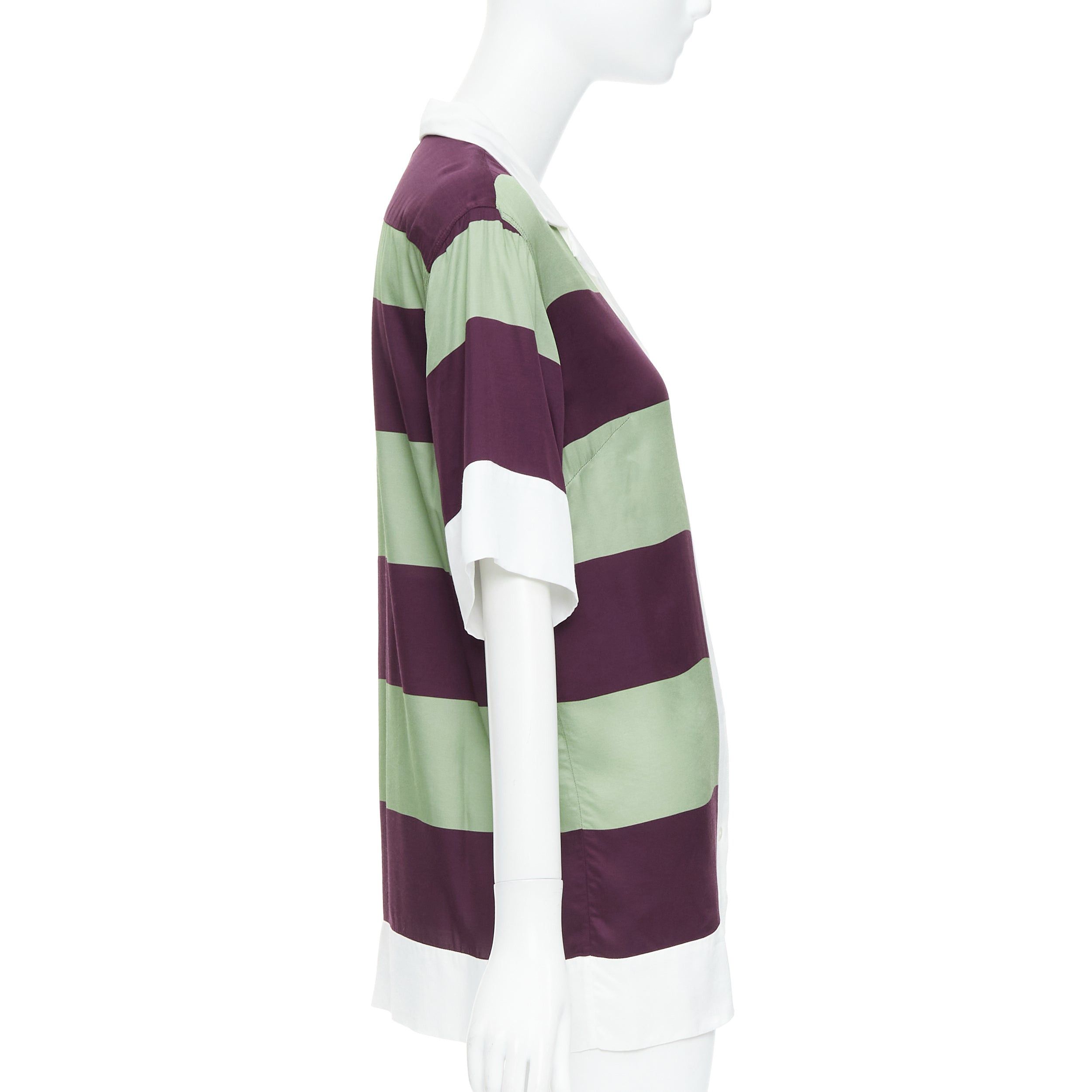 Dries Van Noten DRIES VAN NOTEN Clive 8142 green purple striped bowling shirt FR34 XS Size XS / US 0-2 / IT 36-38 - 4 Thumbnail