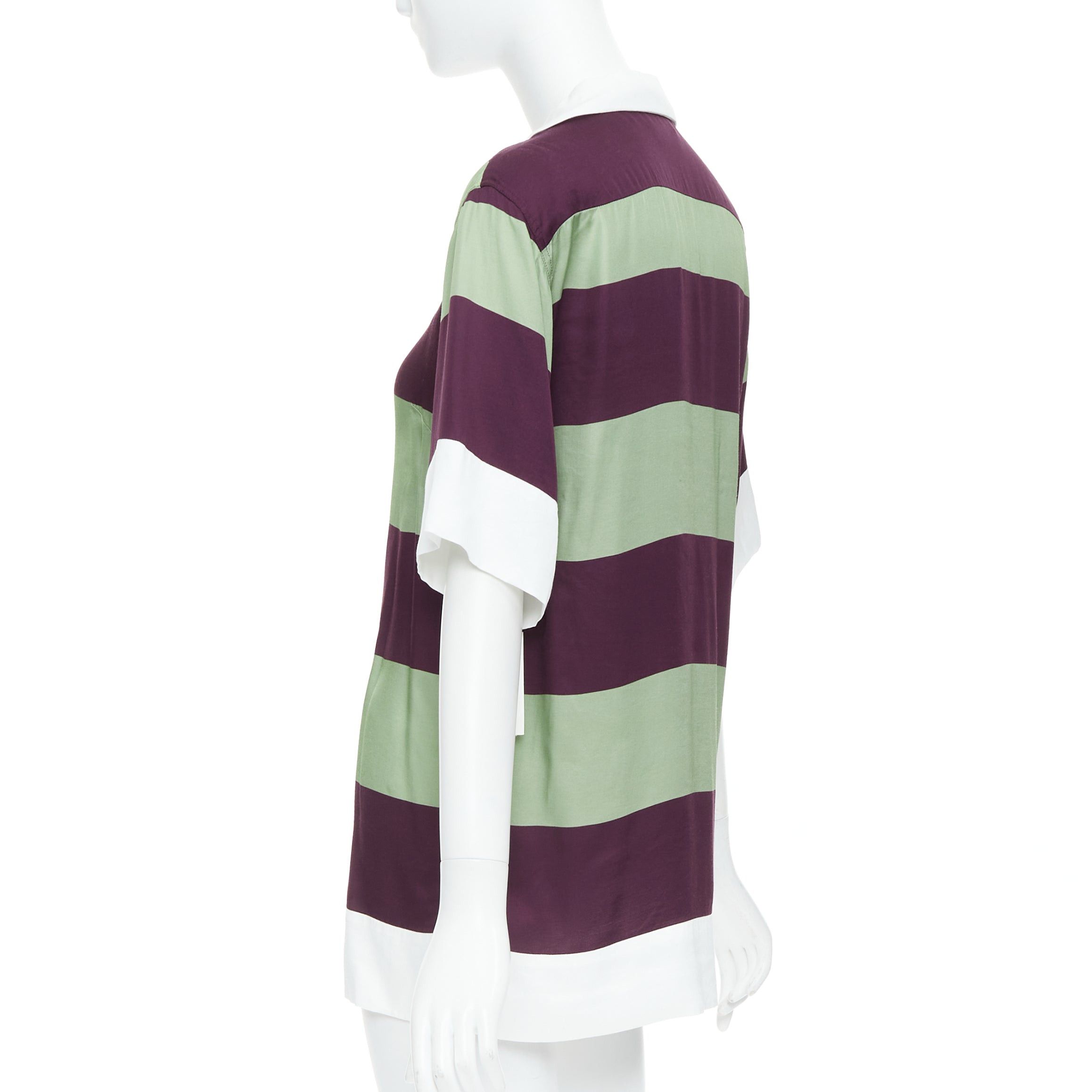 Dries Van Noten DRIES VAN NOTEN Clive 8142 green purple striped bowling shirt FR34 XS Size XS / US 0-2 / IT 36-38 - 6 Thumbnail
