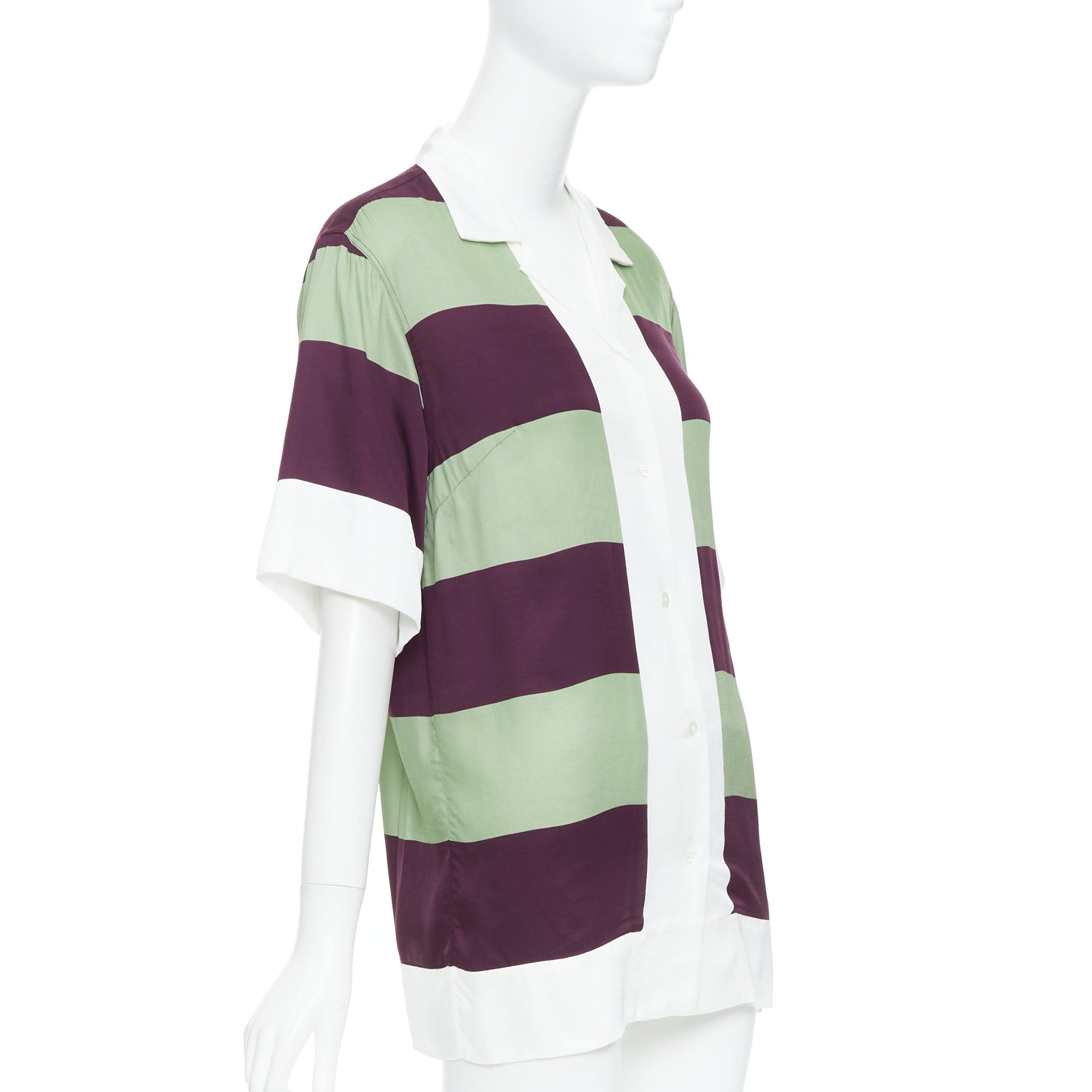 Dries Van Noten DRIES VAN NOTEN Clive 8142 green purple striped bowling shirt FR34 XS Size XS / US 0-2 / IT 36-38 - 3 Thumbnail