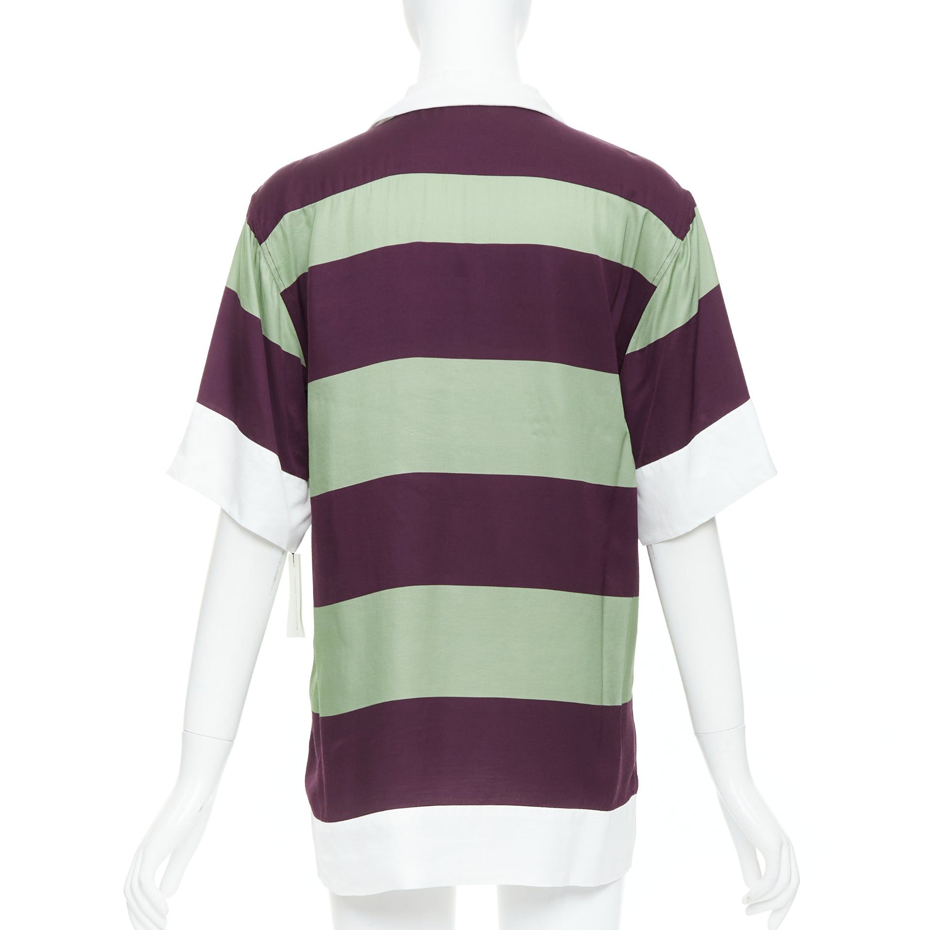 Dries Van Noten DRIES VAN NOTEN Clive 8142 green purple striped bowling shirt FR34 XS Size XS / US 0-2 / IT 36-38 - 5 Thumbnail