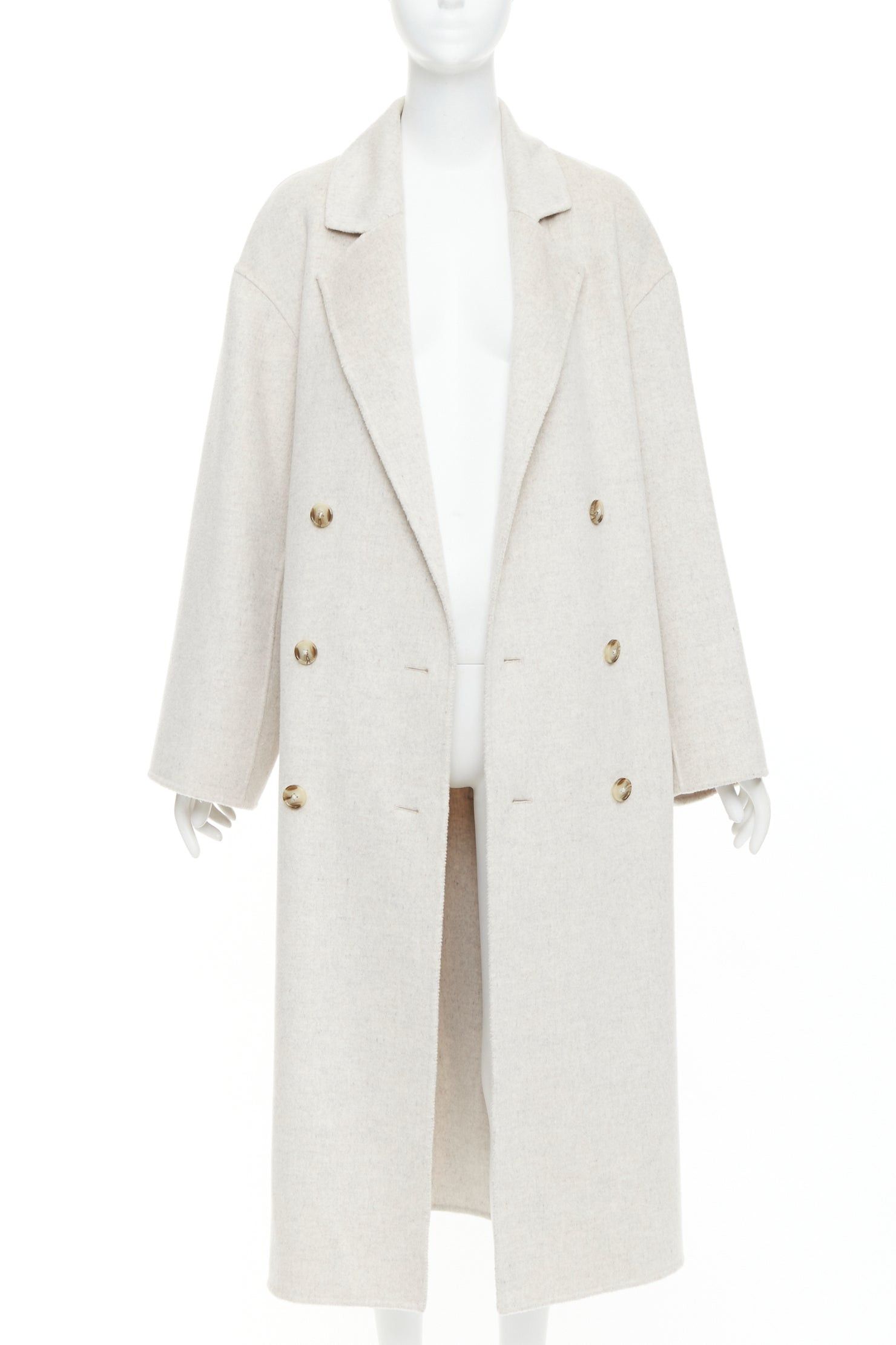 Loulou de Saison LOU LOU STUDIO Borneo light grey wool cashmere felt double breasted long coat XS Size S / US 4 / IT 40 - 3 Thumbnail
