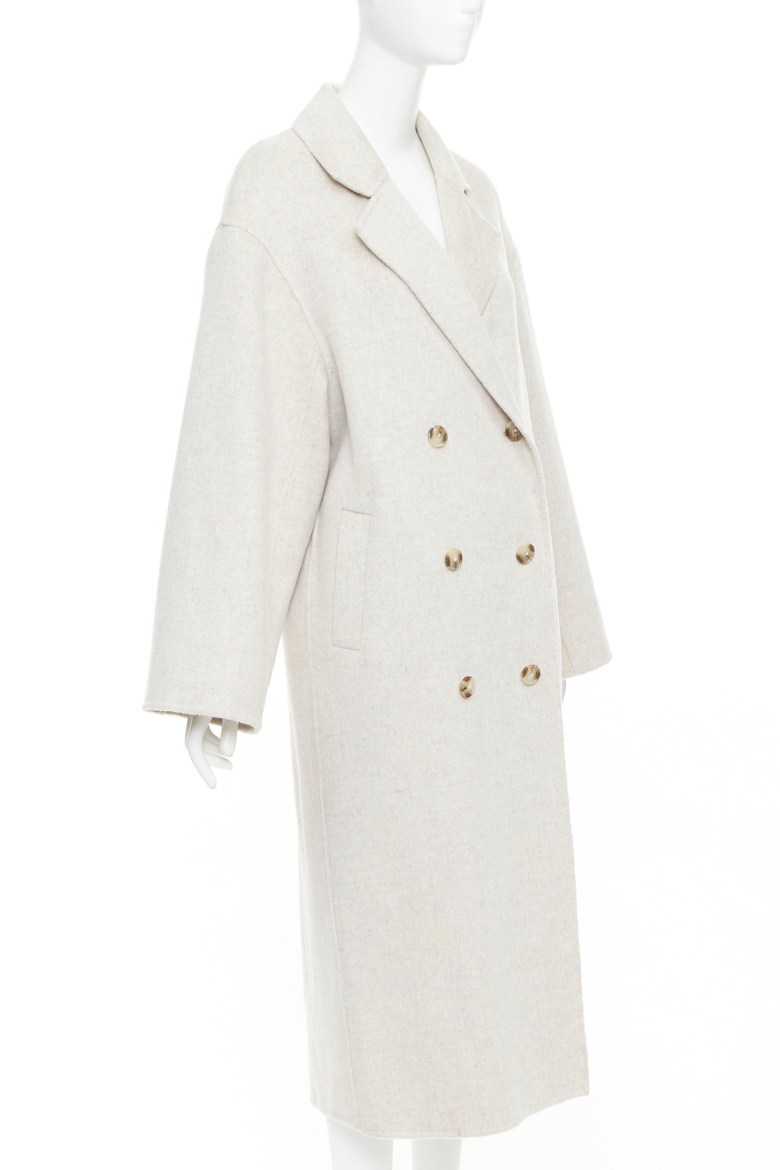 Loulou de Saison LOU LOU STUDIO Borneo light grey wool cashmere felt double breasted long coat XS Size S / US 4 / IT 40 - 4 Thumbnail