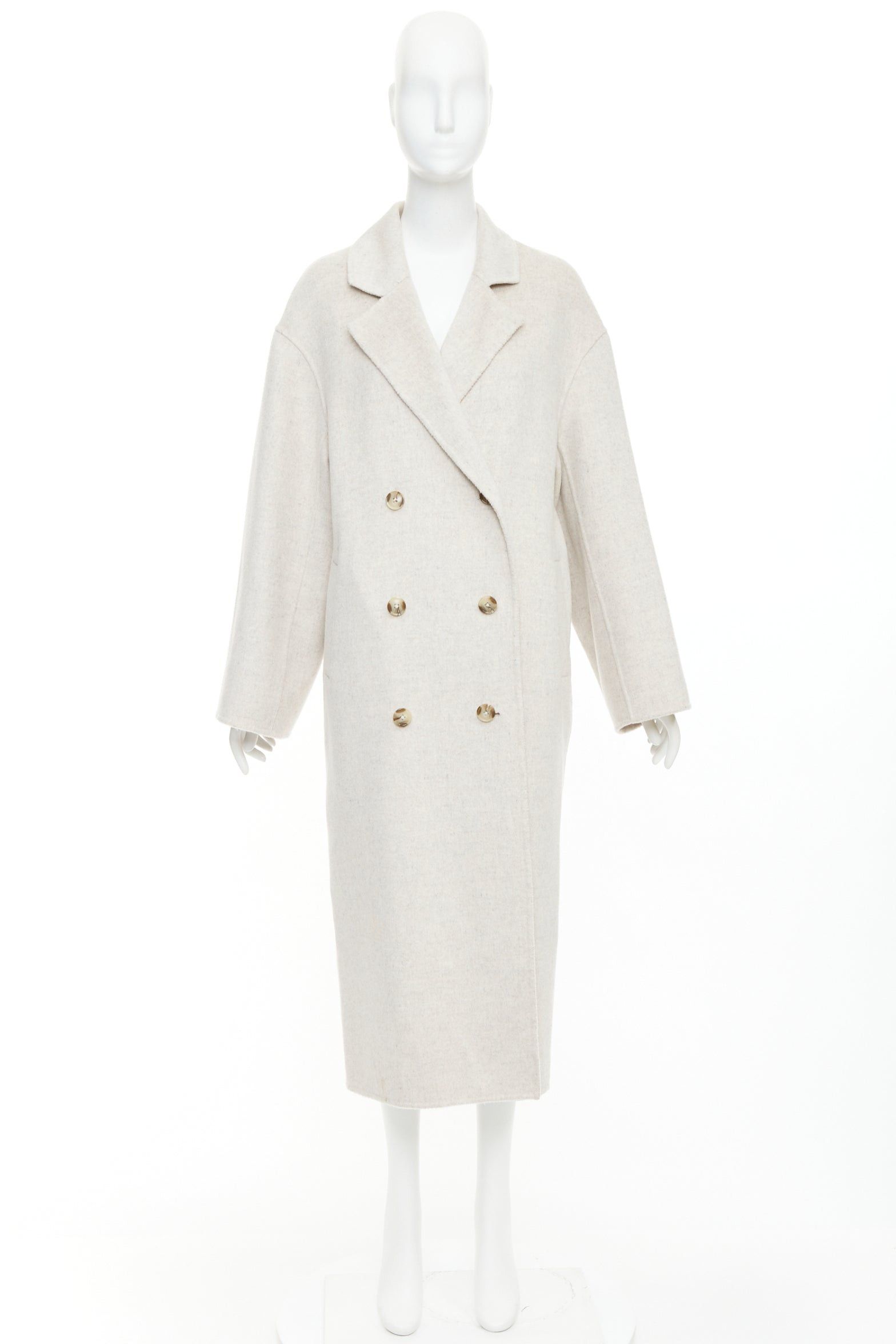 Loulou de Saison LOU LOU STUDIO Borneo light grey wool cashmere felt double breasted long coat XS Size S / US 4 / IT 40 - 10 Thumbnail