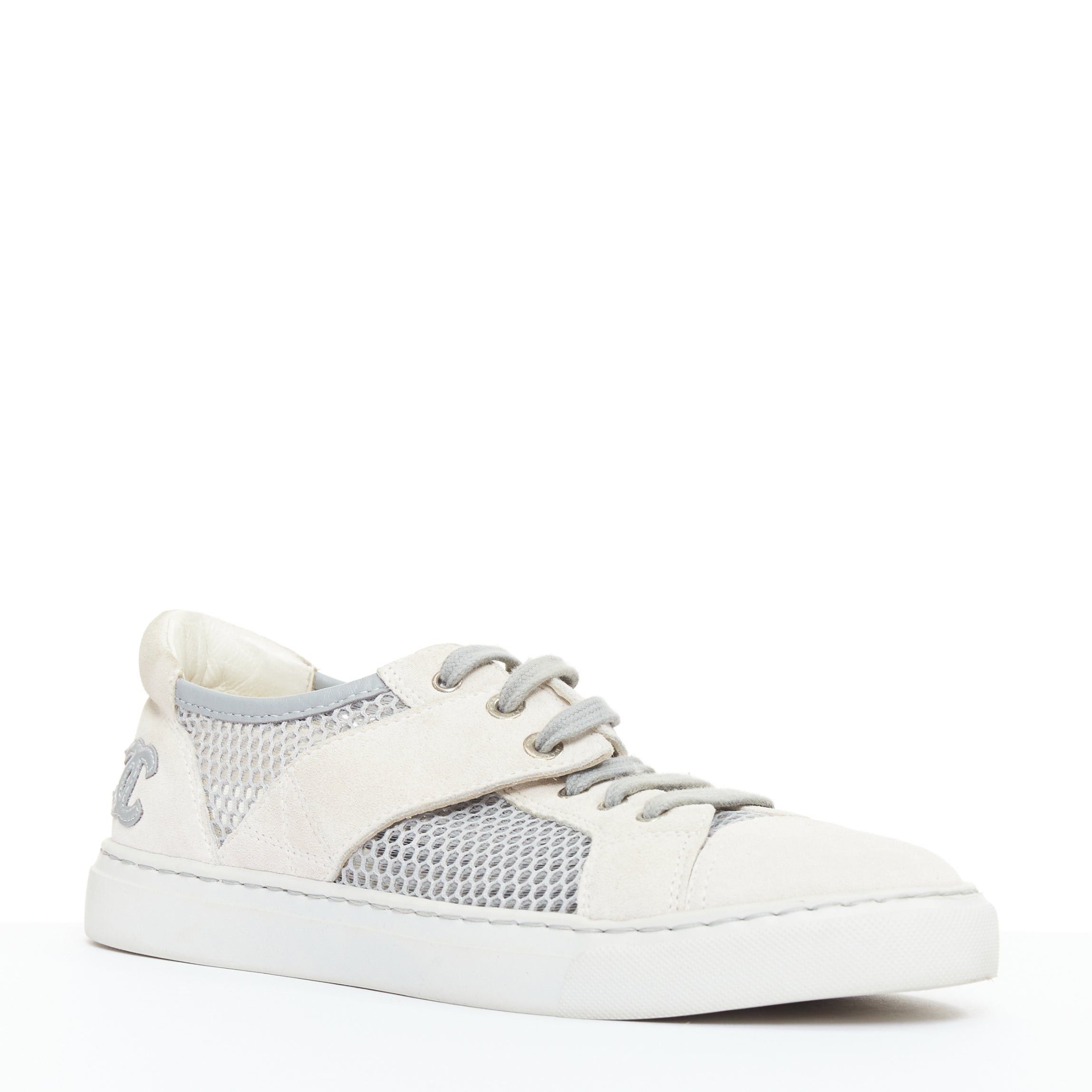Chanel CHANEL 2015 grey mesh CC logo cream suede panelled sneakers EU36.5 Size US 6.5 / IT 36.5 - 2 Thumbnail