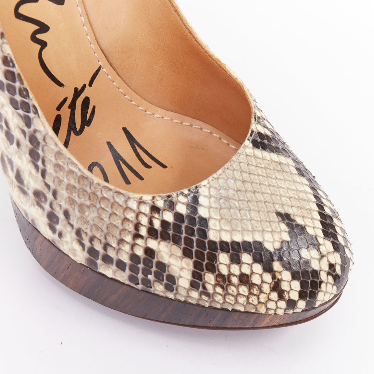 Lanvin LANVIN 2011 beige scaled leather brown wood platform pumps EU36.5 Size US 6.5 / IT 36.5 - 7 Thumbnail
