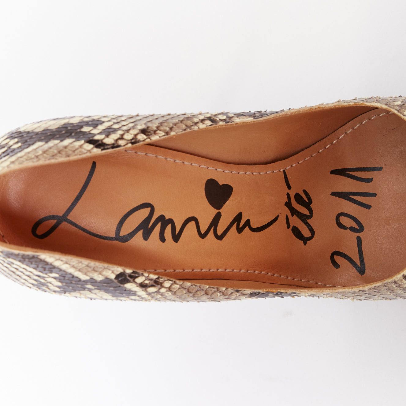 Lanvin LANVIN 2011 beige scaled leather brown wood platform pumps EU36.5 Size US 6.5 / IT 36.5 - 9 Thumbnail