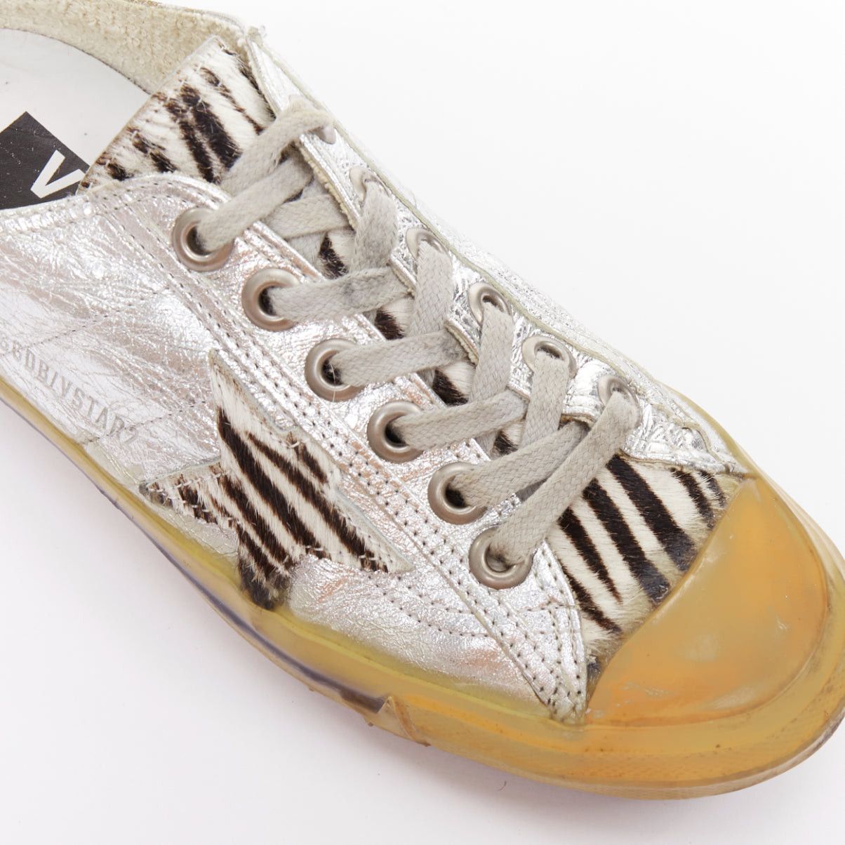 Golden Goose GOLDEN GOOSE May grey suede leopard calf hair silver lace distressed sneakers EU37 Size US 7 / IT 37 - 7 Thumbnail