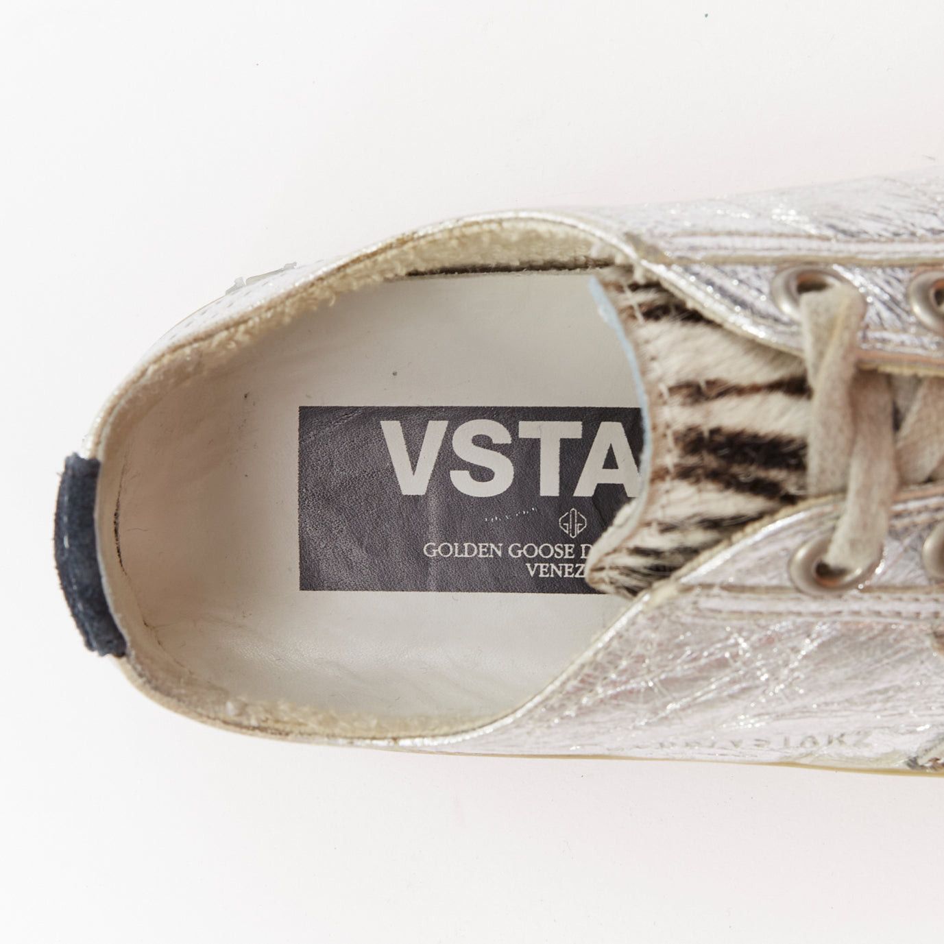 Golden Goose GOLDEN GOOSE May grey suede leopard calf hair silver lace distressed sneakers EU37 Size US 7 / IT 37 - 9 Thumbnail