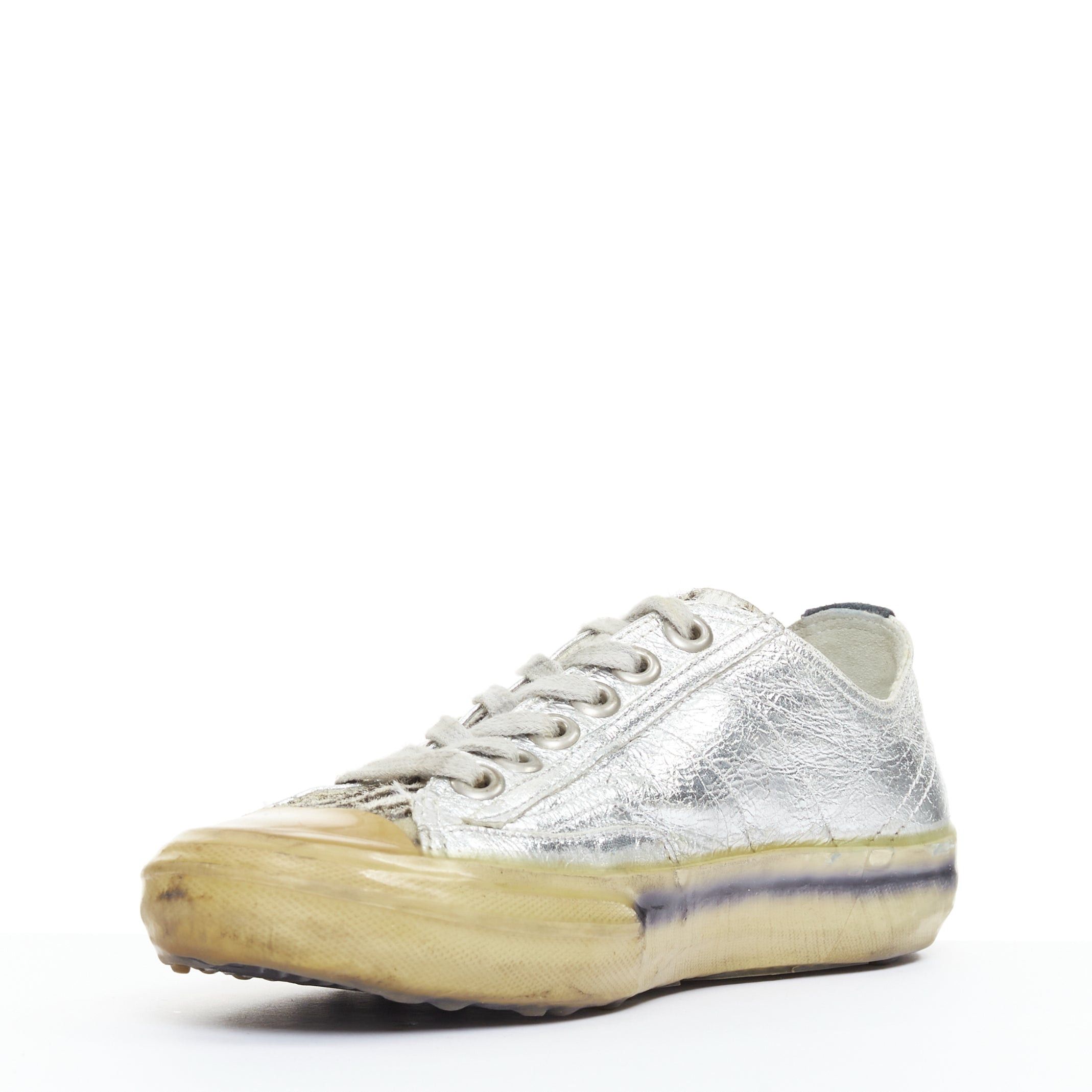 Golden Goose GOLDEN GOOSE May grey suede leopard calf hair silver lace distressed sneakers EU37 Size US 7 / IT 37 - 4 Thumbnail