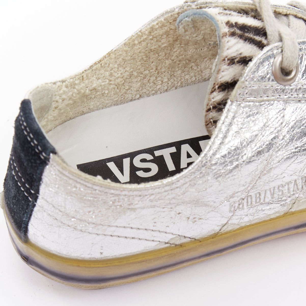 Golden Goose GOLDEN GOOSE May grey suede leopard calf hair silver lace distressed sneakers EU37 Size US 7 / IT 37 - 8 Thumbnail