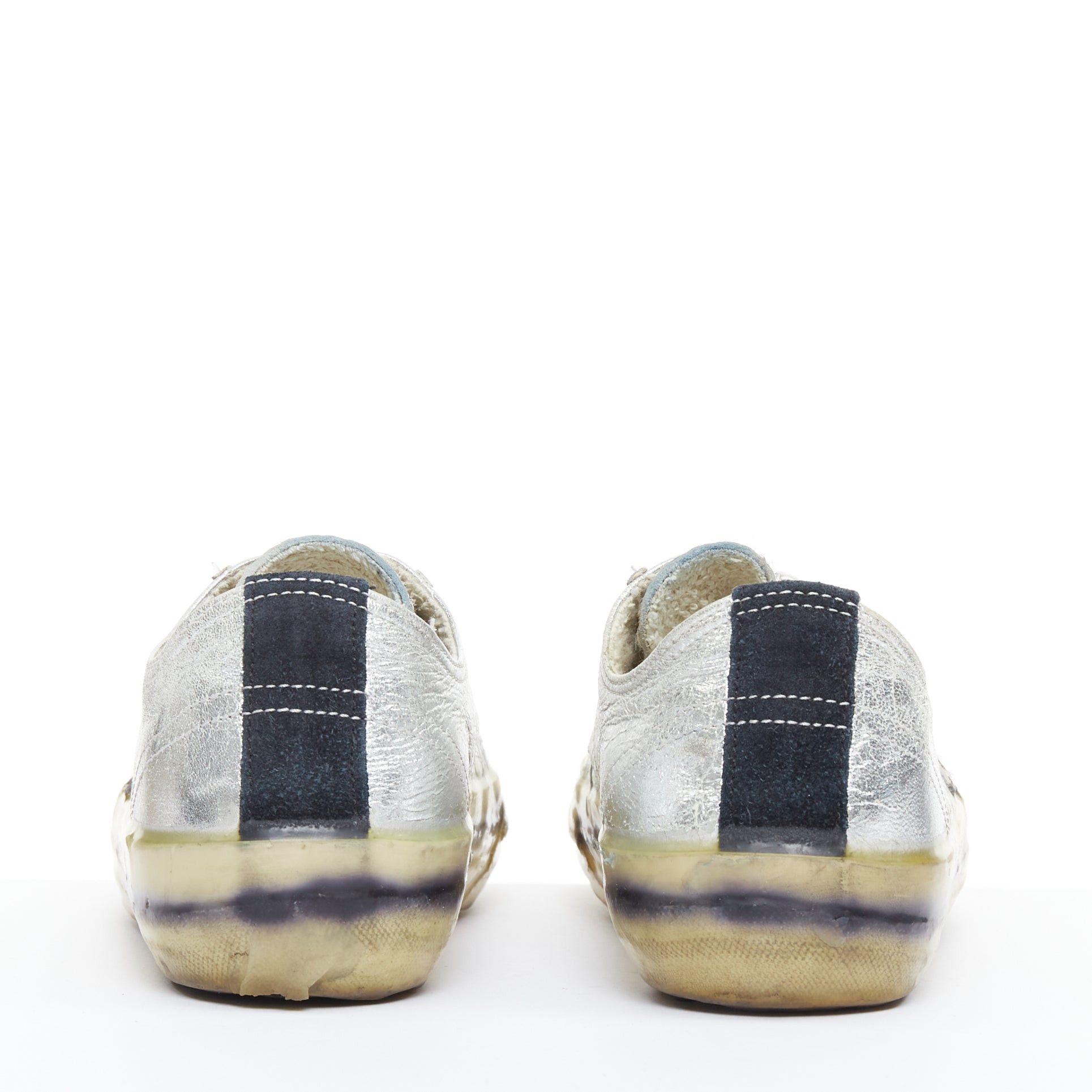 Golden Goose GOLDEN GOOSE May grey suede leopard calf hair silver lace distressed sneakers EU37 Size US 7 / IT 37 - 5 Thumbnail