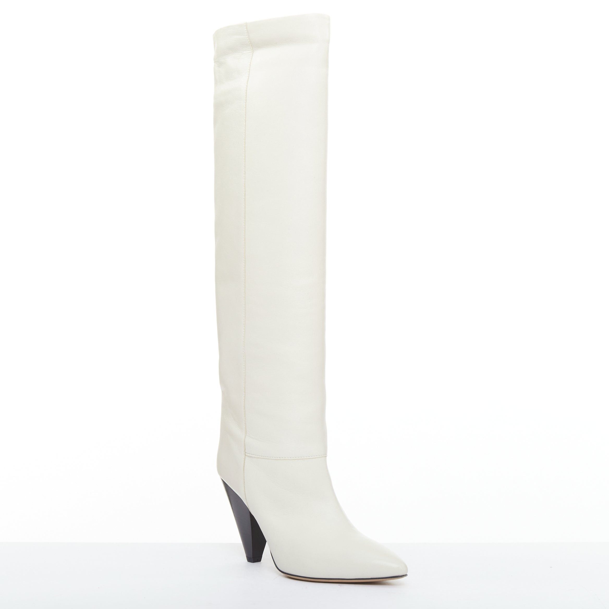 Isabel Marant ISABEL MARANT Loens chalk beige lamb leather cone heel high boots EU37 Size US 7 / IT 37 - 2 Thumbnail