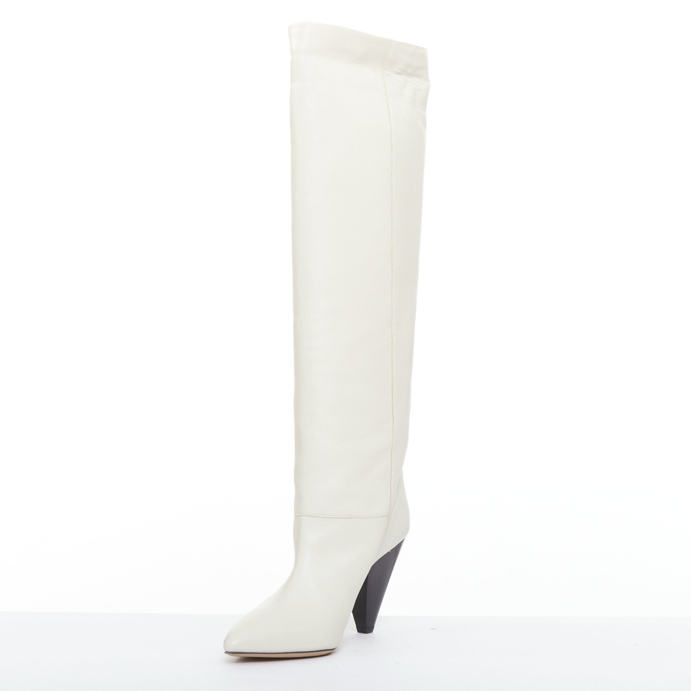 Isabel Marant ISABEL MARANT Loens chalk beige lamb leather cone heel high boots EU37 Size US 7 / IT 37 - 4 Thumbnail