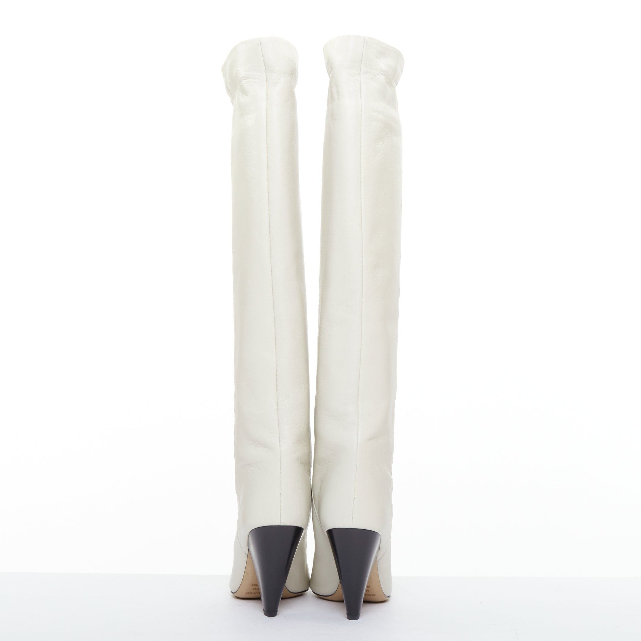 Isabel Marant ISABEL MARANT Loens chalk beige lamb leather cone heel high boots EU37 Size US 7 / IT 37 - 5 Thumbnail