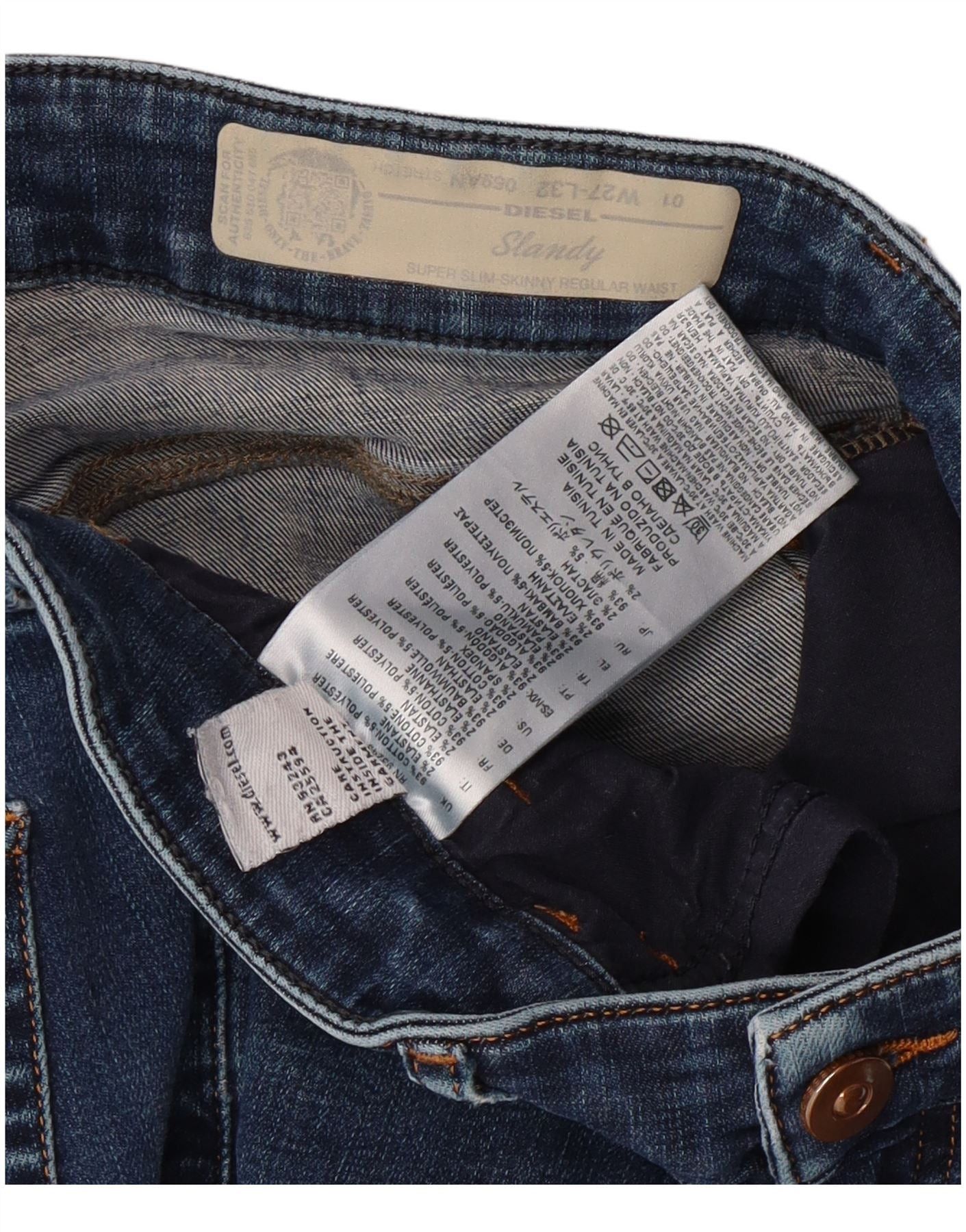 Diesel Womens Slandy Super Slim Skinny Jeans W27 L29 Blue Cotton Size 27" / US 4 / IT 40 - 4 Thumbnail