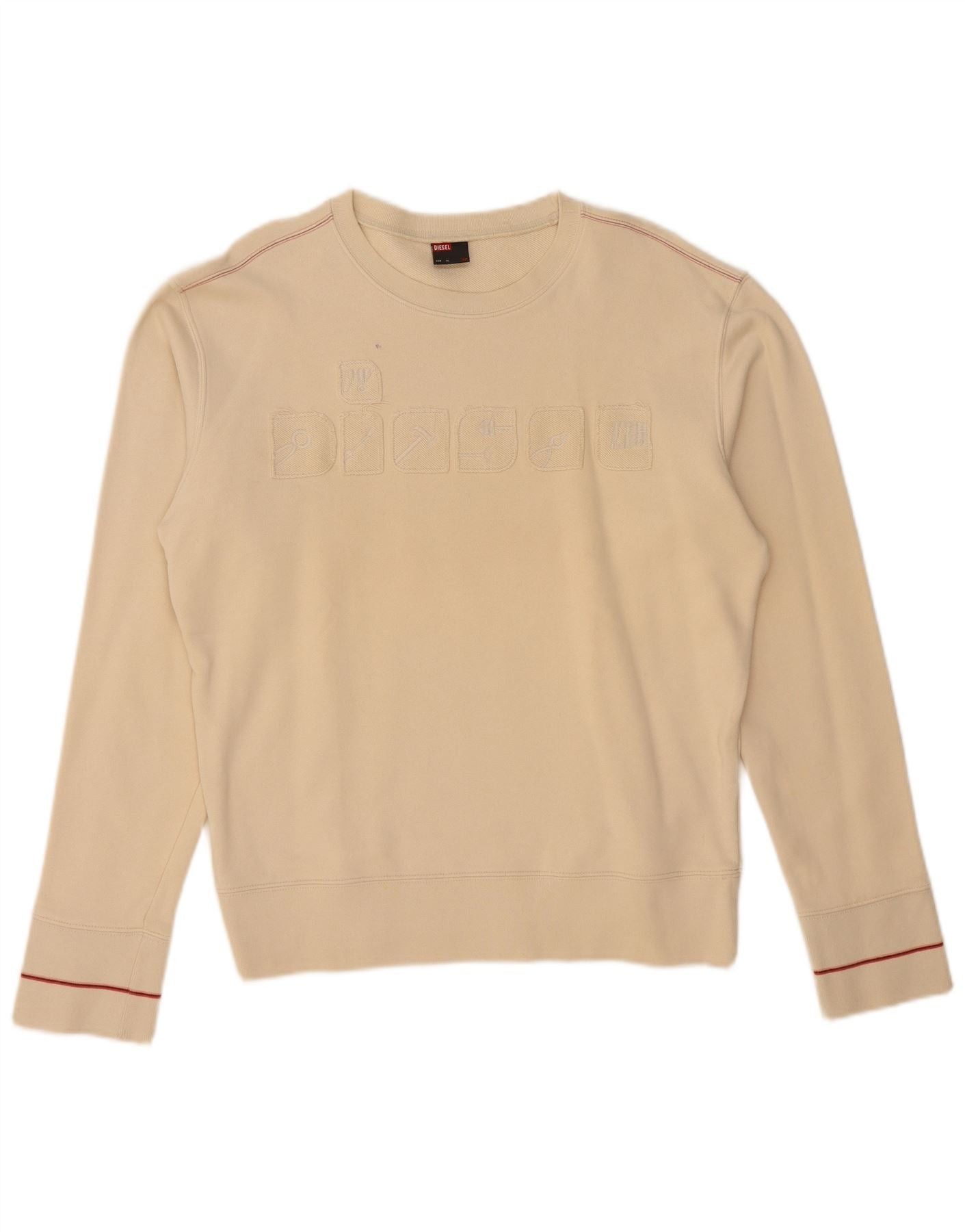 Diesel Womens Graphic Sweatshirt Jumper UK 18 XL Beige Cotton Size L / US 10 / IT 46 - 3 Thumbnail