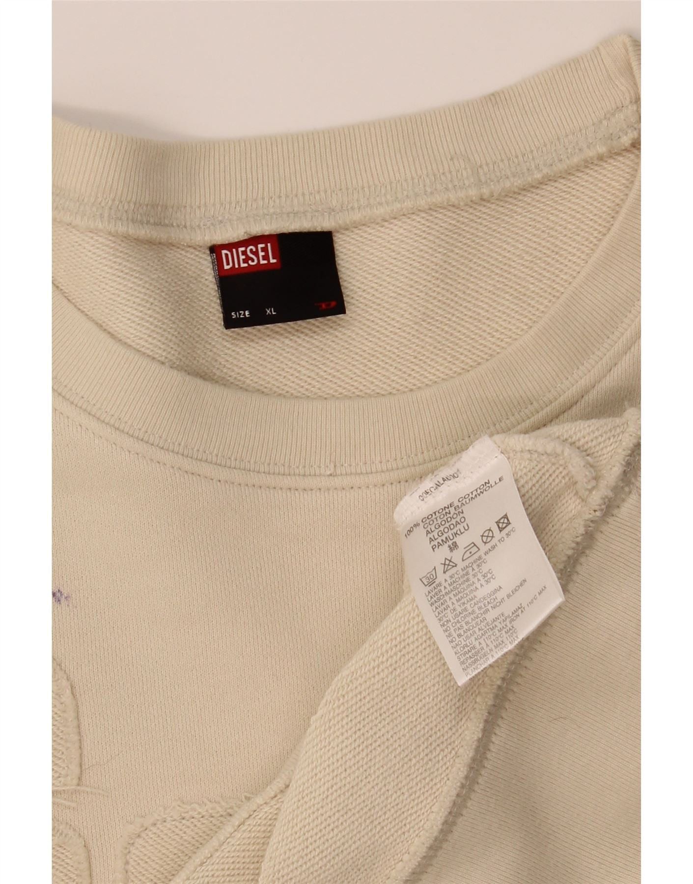 Diesel Womens Graphic Sweatshirt Jumper UK 18 XL Beige Cotton Size L / US 10 / IT 46 - 5 Thumbnail
