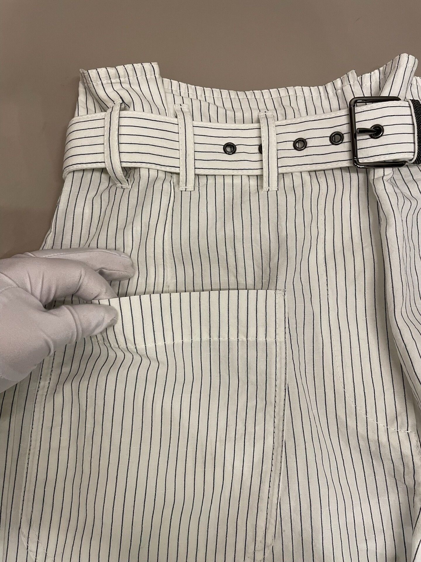 Brunello Cucinelli Brunello Cucinelli White Stripe High-Waist Shorts - dmc Size US 34 / EU 50 - 7 Thumbnail