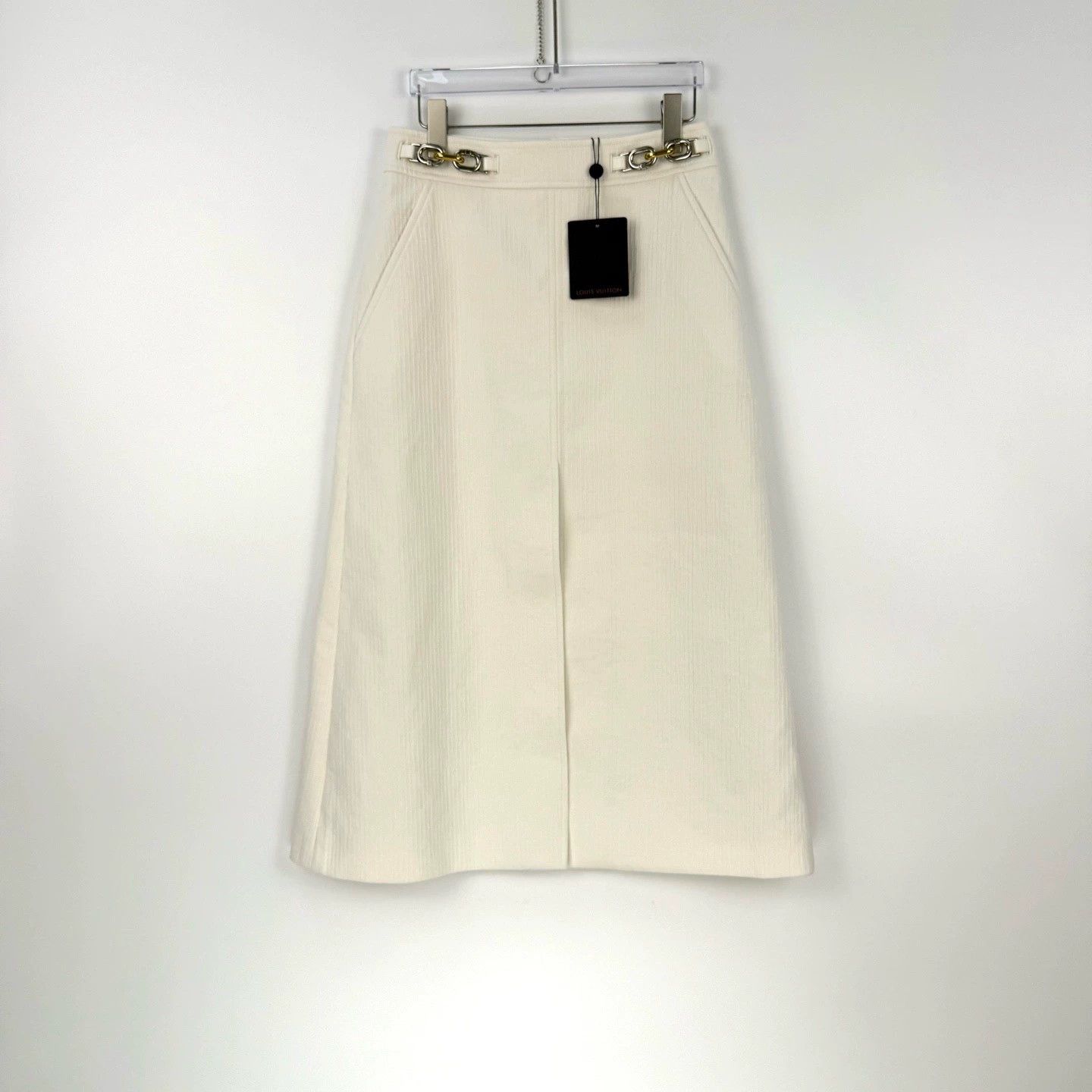 Louis Vuitton Louis Vuitton Cream Metal Logo Midi Skirt - dmc Size US 38 / EU 54 - 3 Thumbnail