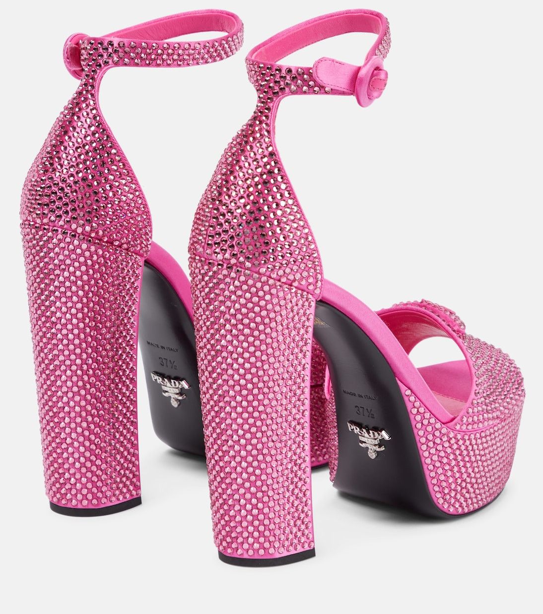 Prada $2.2K VALUE Crystal Embellished satin platform sandals in pink Size US 5 / IT 35 - 2 Thumbnail