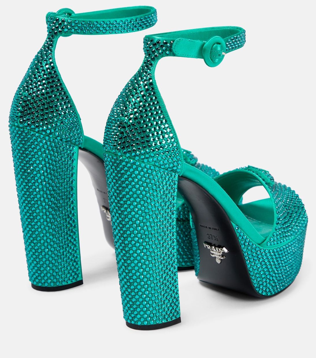 Prada $2.2K VALUE Crystal Embellished satin platform sandals in green Size US 7 / IT 37 - 2 Thumbnail