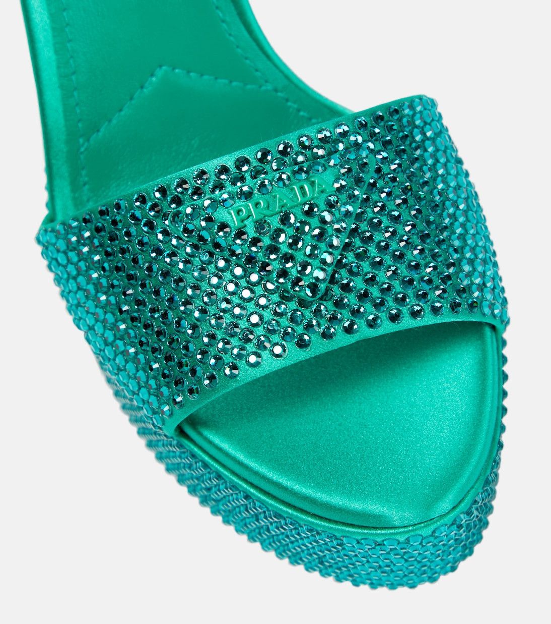 Prada $2.2K VALUE Crystal Embellished satin platform sandals in green Size US 7 / IT 37 - 4 Thumbnail