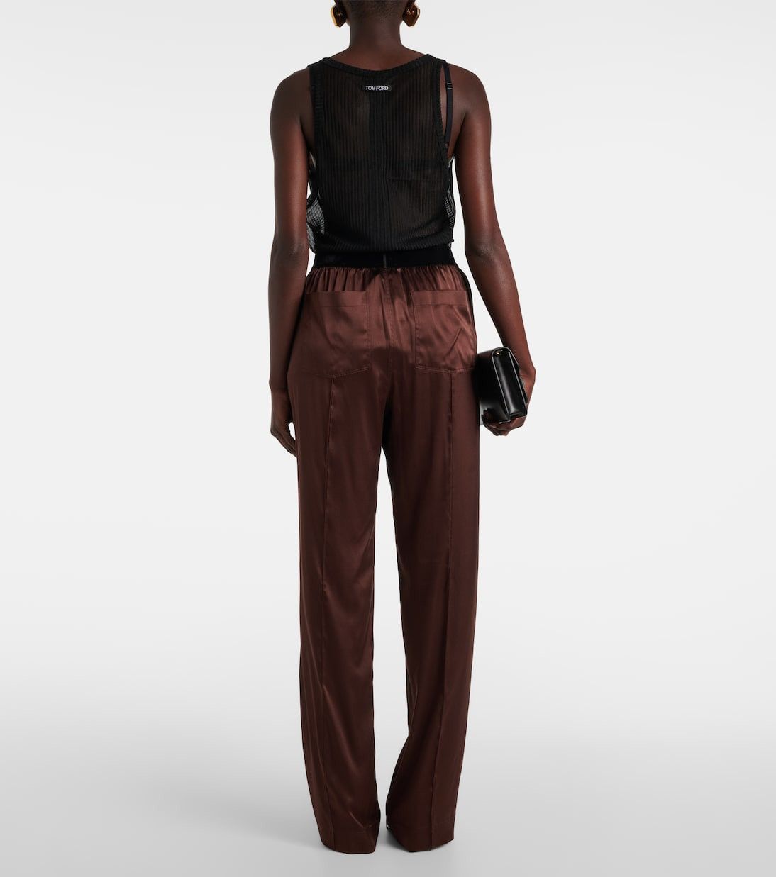 Tom Ford SILK SATIN PIJAMA PANTS WITH VELOUR DETAIL brown Size 30" / US 8 / IT 44 - 3 Thumbnail