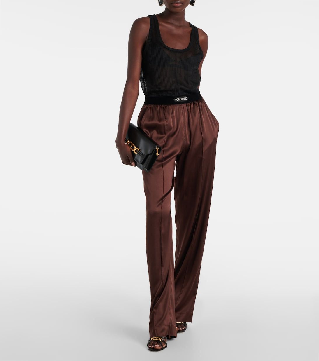 Tom Ford SILK SATIN PIJAMA PANTS WITH VELOUR DETAIL brown Size 30" / US 8 / IT 44 - 2 Thumbnail