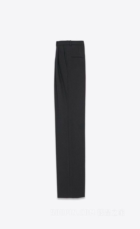 Saint Laurent Paris high-waisted pants in striped wool flannel in black Size US 30 / EU 46 - 3 Thumbnail