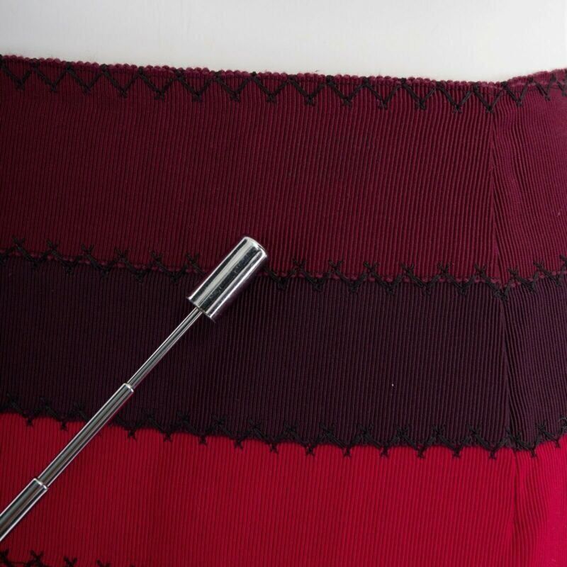 Mary Katrantzou MARY KATRANTZOU red purple stripe ribbon overstitched fitted midi skirt UK8 26" Size 27" / US 4 / IT 40 - 8 Thumbnail