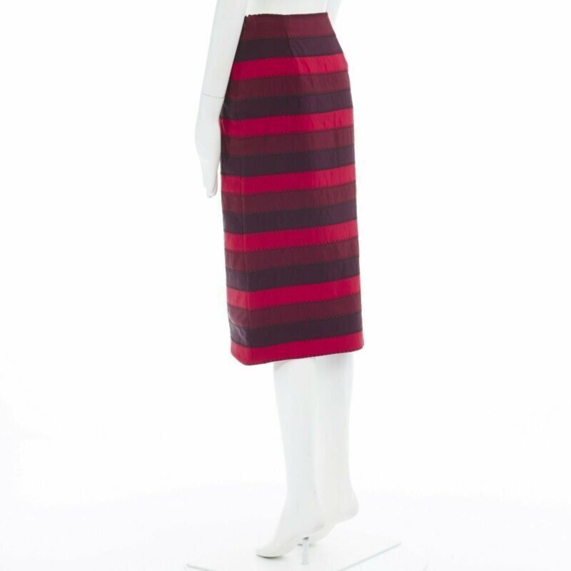 Mary Katrantzou MARY KATRANTZOU red purple stripe ribbon overstitched fitted midi skirt UK8 26" Size 27" / US 4 / IT 40 - 5 Thumbnail