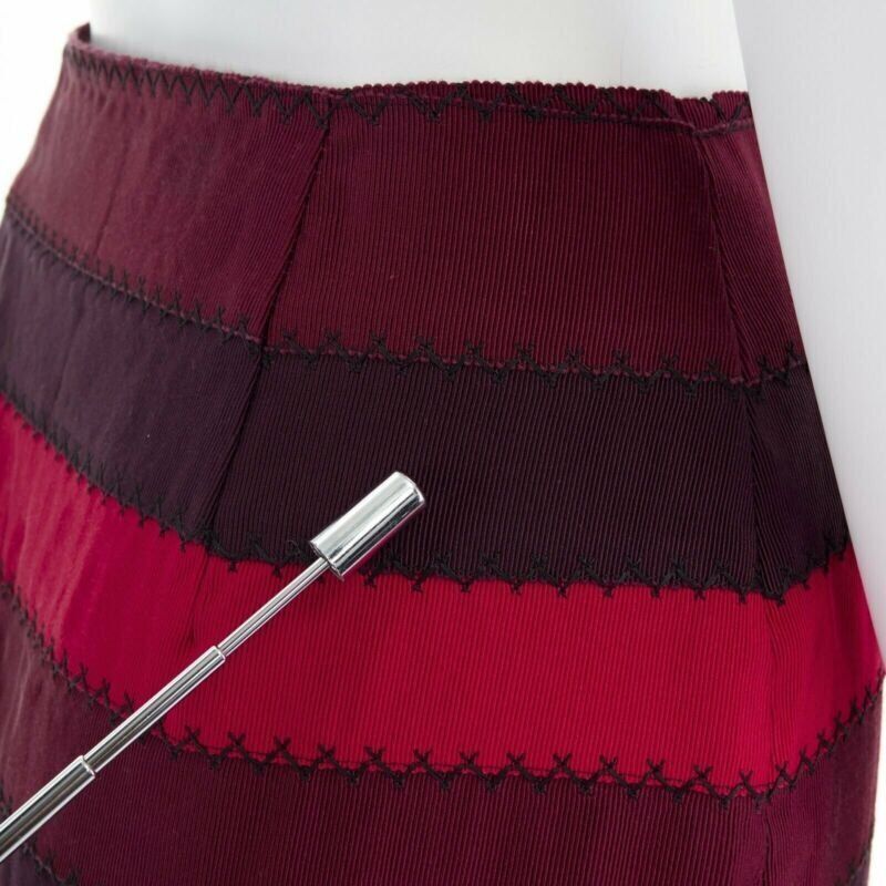 Mary Katrantzou MARY KATRANTZOU red purple stripe ribbon overstitched fitted midi skirt UK8 26" Size 27" / US 4 / IT 40 - 9 Thumbnail