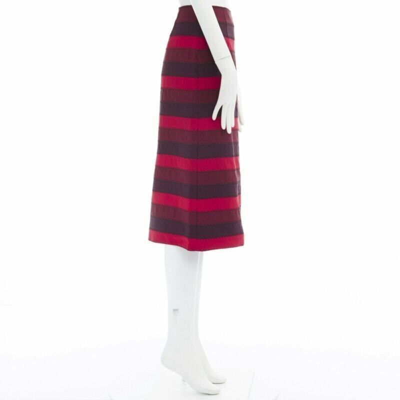Mary Katrantzou MARY KATRANTZOU red purple stripe ribbon overstitched fitted midi skirt UK8 26" Size 27" / US 4 / IT 40 - 3 Thumbnail