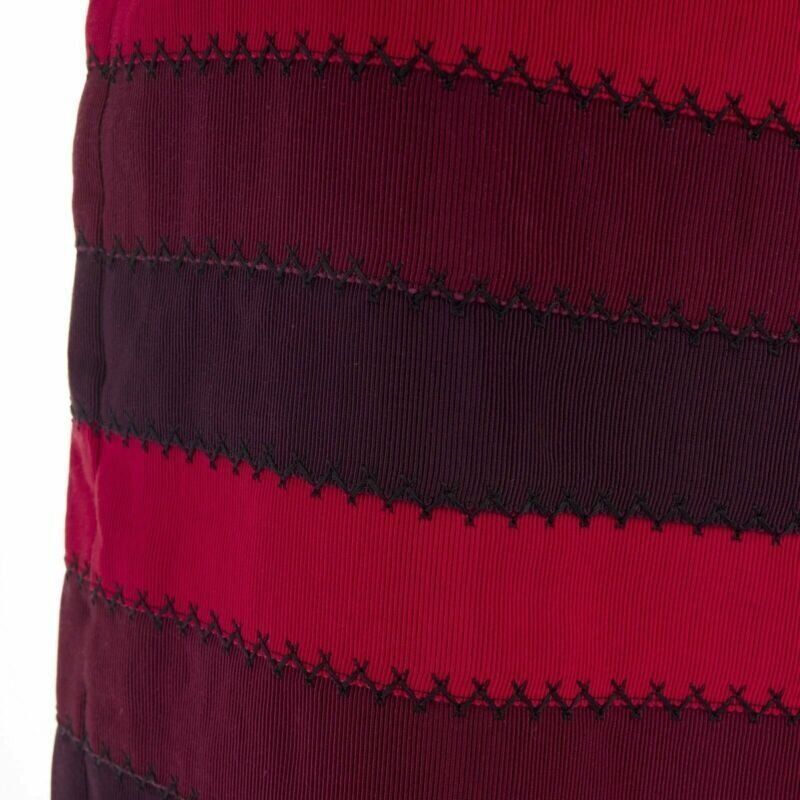 Mary Katrantzou MARY KATRANTZOU red purple stripe ribbon overstitched fitted midi skirt UK8 26" Size 27" / US 4 / IT 40 - 7 Thumbnail