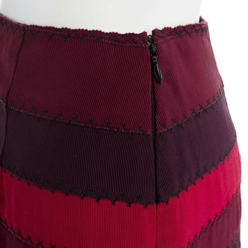 Mary Katrantzou MARY KATRANTZOU red purple stripe ribbon overstitched fitted midi skirt UK8 26" Size 27" / US 4 / IT 40 - 6 Thumbnail