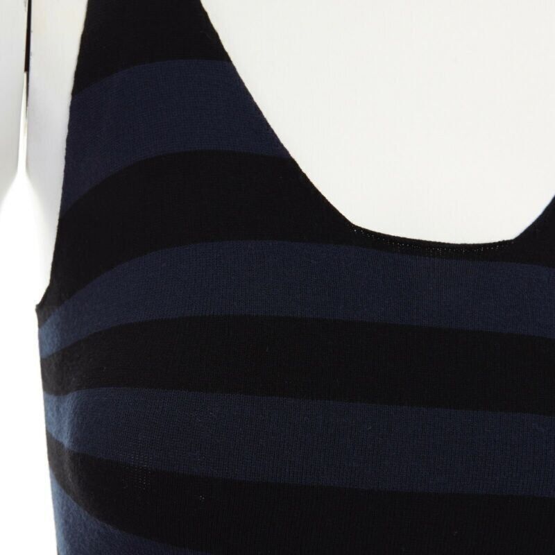 Tomas Maier TOMAS MAIER blue black stripe raw cut edge sleeveless stretch casual dress US2 S Size S / US 4 / IT 40 - 7 Thumbnail