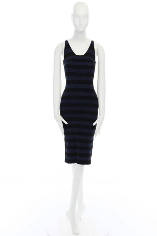 Tomas Maier TOMAS MAIER blue black stripe raw cut edge sleeveless stretch casual dress US2 S Size S / US 4 / IT 40 - 2 Thumbnail