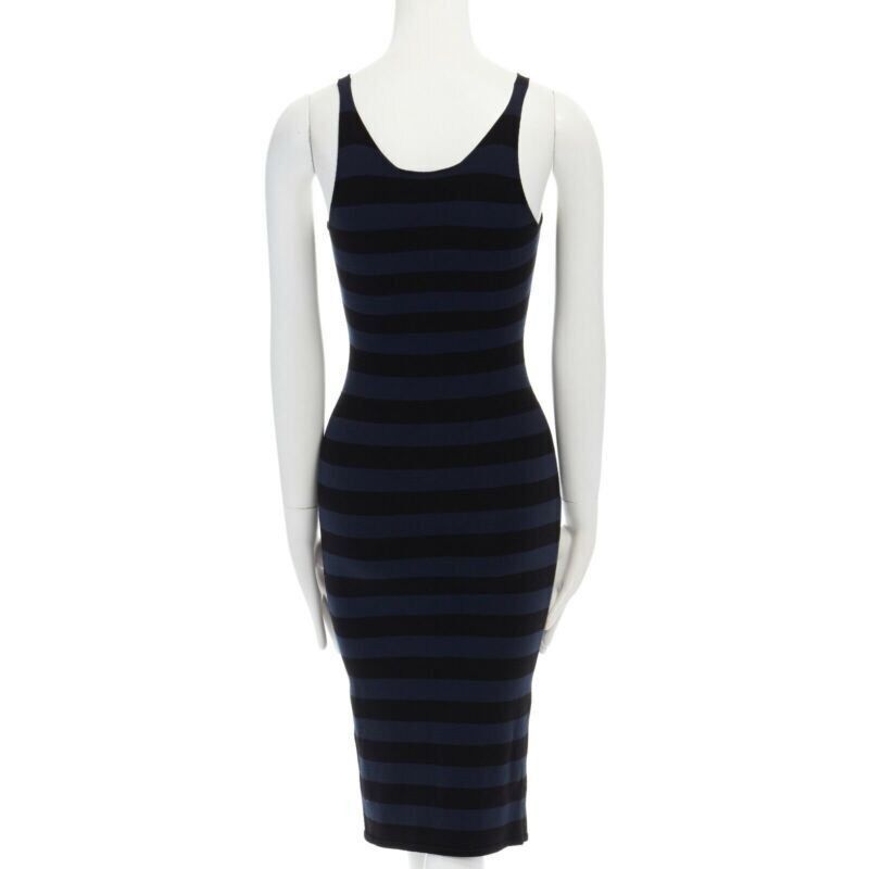 Tomas Maier TOMAS MAIER blue black stripe raw cut edge sleeveless stretch casual dress US2 S Size S / US 4 / IT 40 - 5 Thumbnail