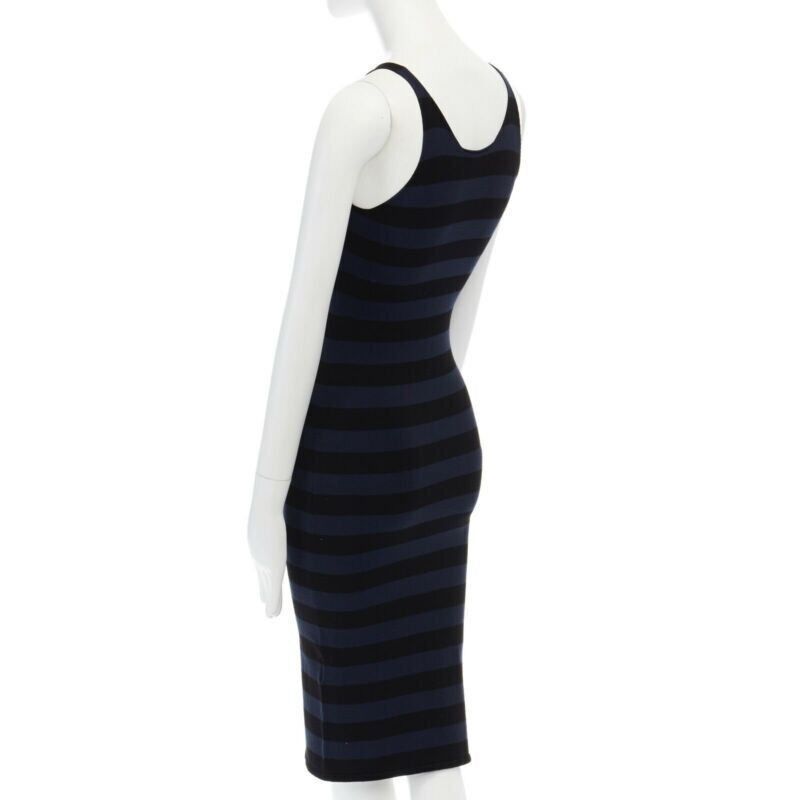 Tomas Maier TOMAS MAIER blue black stripe raw cut edge sleeveless stretch casual dress US2 S Size S / US 4 / IT 40 - 6 Thumbnail