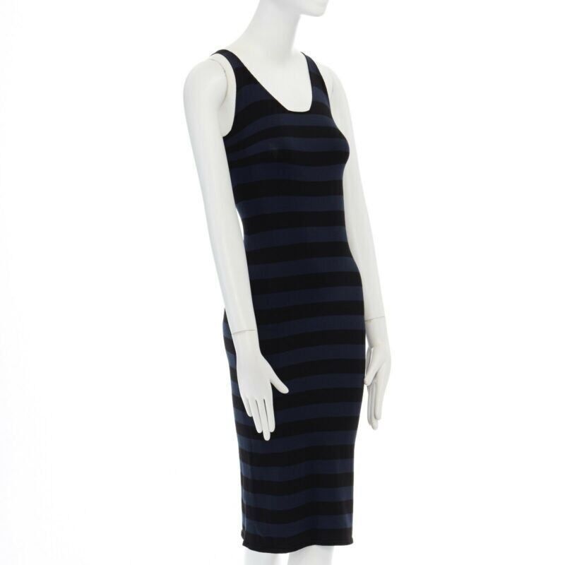 Tomas Maier TOMAS MAIER blue black stripe raw cut edge sleeveless stretch casual dress US2 S Size S / US 4 / IT 40 - 3 Thumbnail