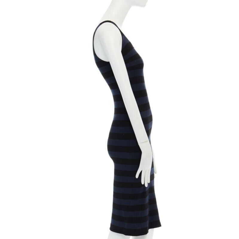 Tomas Maier TOMAS MAIER blue black stripe raw cut edge sleeveless stretch casual dress US2 S Size S / US 4 / IT 40 - 4 Thumbnail
