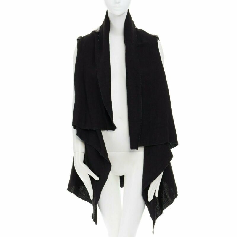 Simona Tagliaferri SIMONA TAGLIAFERRI black silver scaled leather back draped linen vest M Size M / US 6-8 / IT 42-44 - 3 Thumbnail