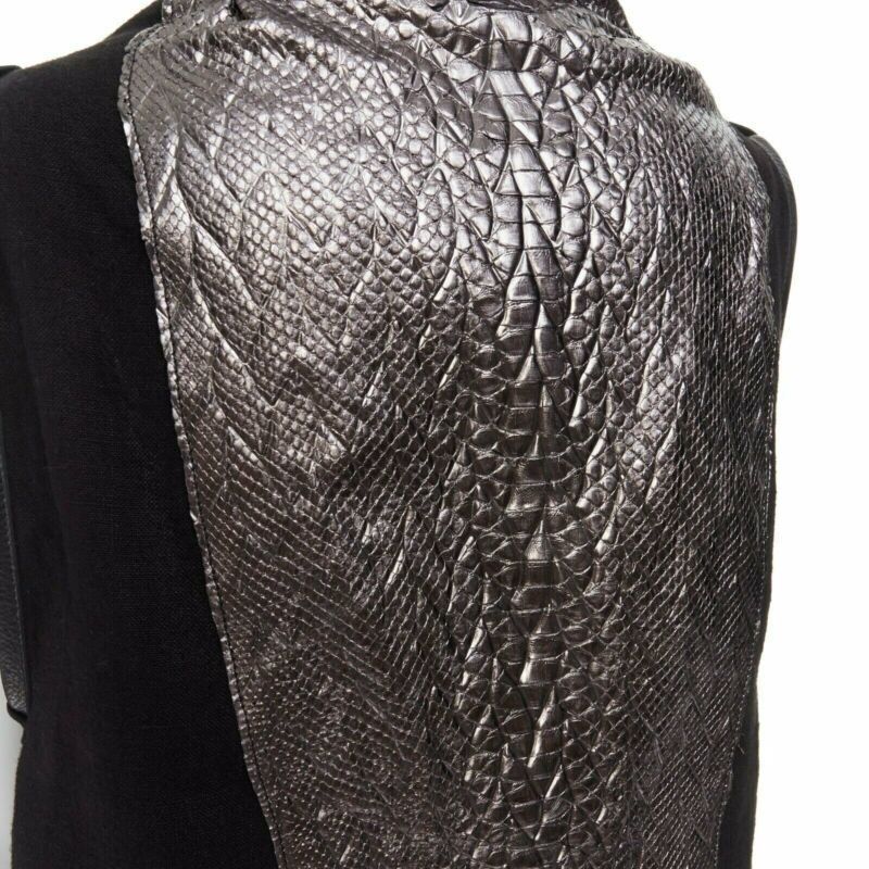 Simona Tagliaferri SIMONA TAGLIAFERRI black silver scaled leather back draped linen vest M Size M / US 6-8 / IT 42-44 - 2 Thumbnail