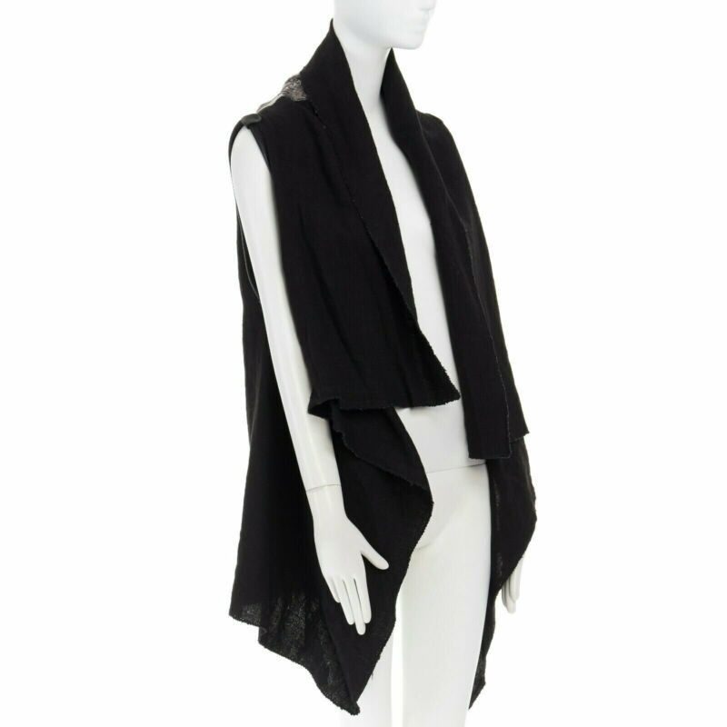 Simona Tagliaferri SIMONA TAGLIAFERRI black silver scaled leather back draped linen vest M Size M / US 6-8 / IT 42-44 - 4 Thumbnail