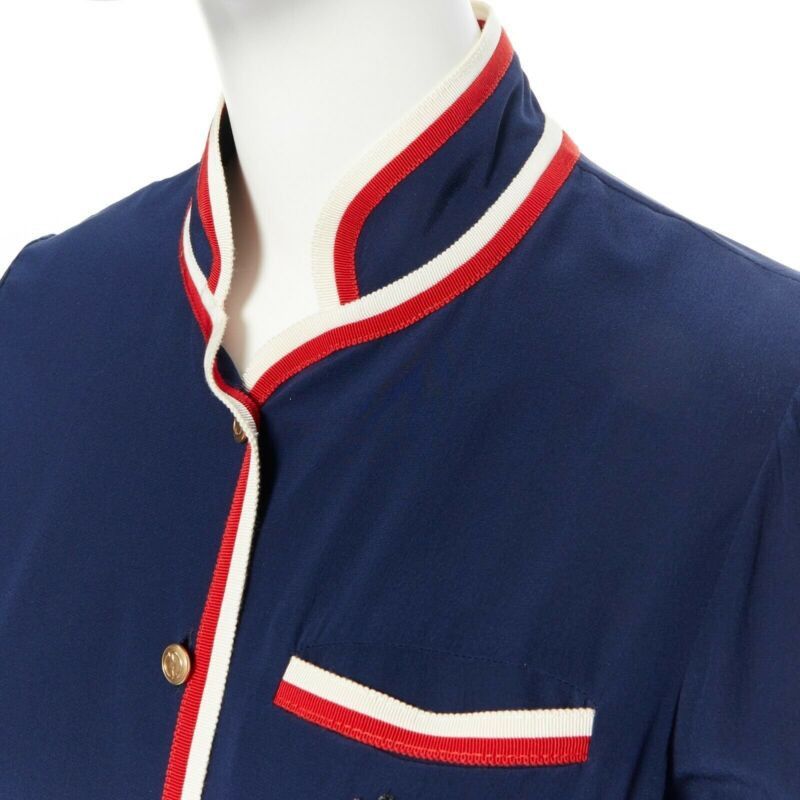 Gucci GUCCI navy tricolour ladybird ladybug embellish brooch badge silk shirt IT36 XXS Size XS / US 0-2 / IT 36-38 - 10 Thumbnail