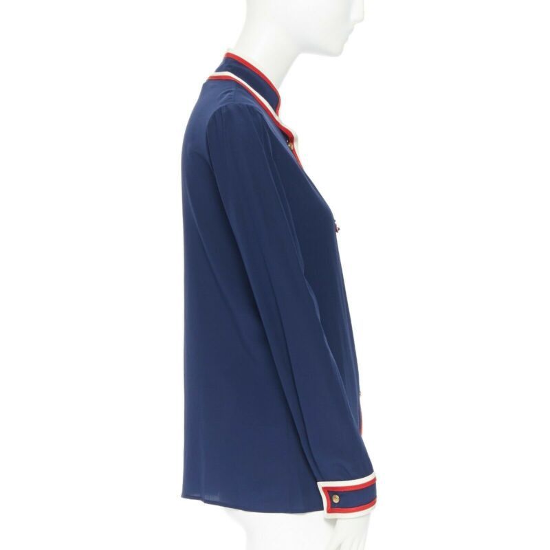 Gucci GUCCI navy tricolour ladybird ladybug embellish brooch badge silk shirt IT36 XXS Size XS / US 0-2 / IT 36-38 - 5 Thumbnail